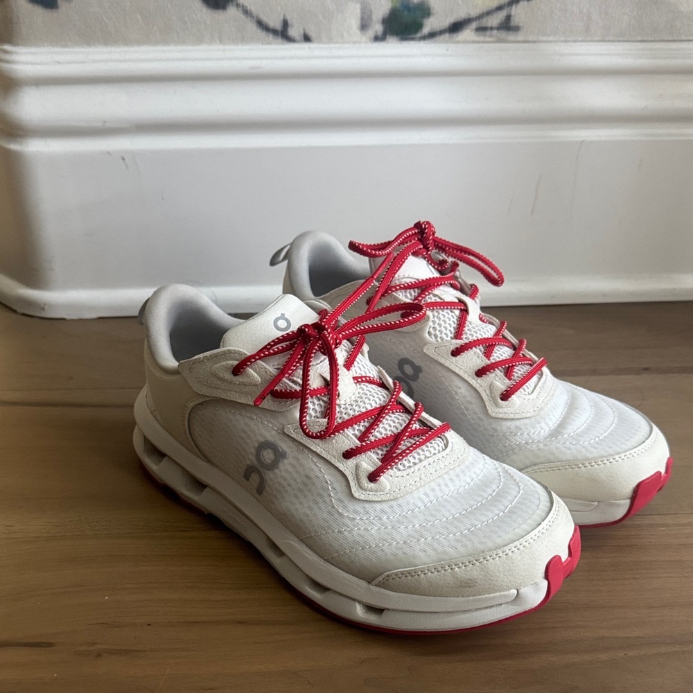 On Cloud White and Red Sneakers